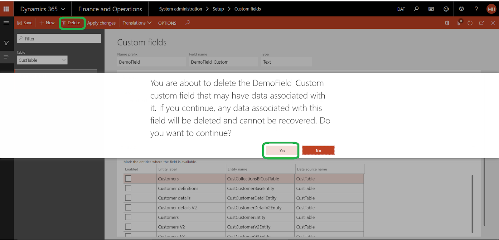 How to delete Custom fields without developer in Dynamics 365?