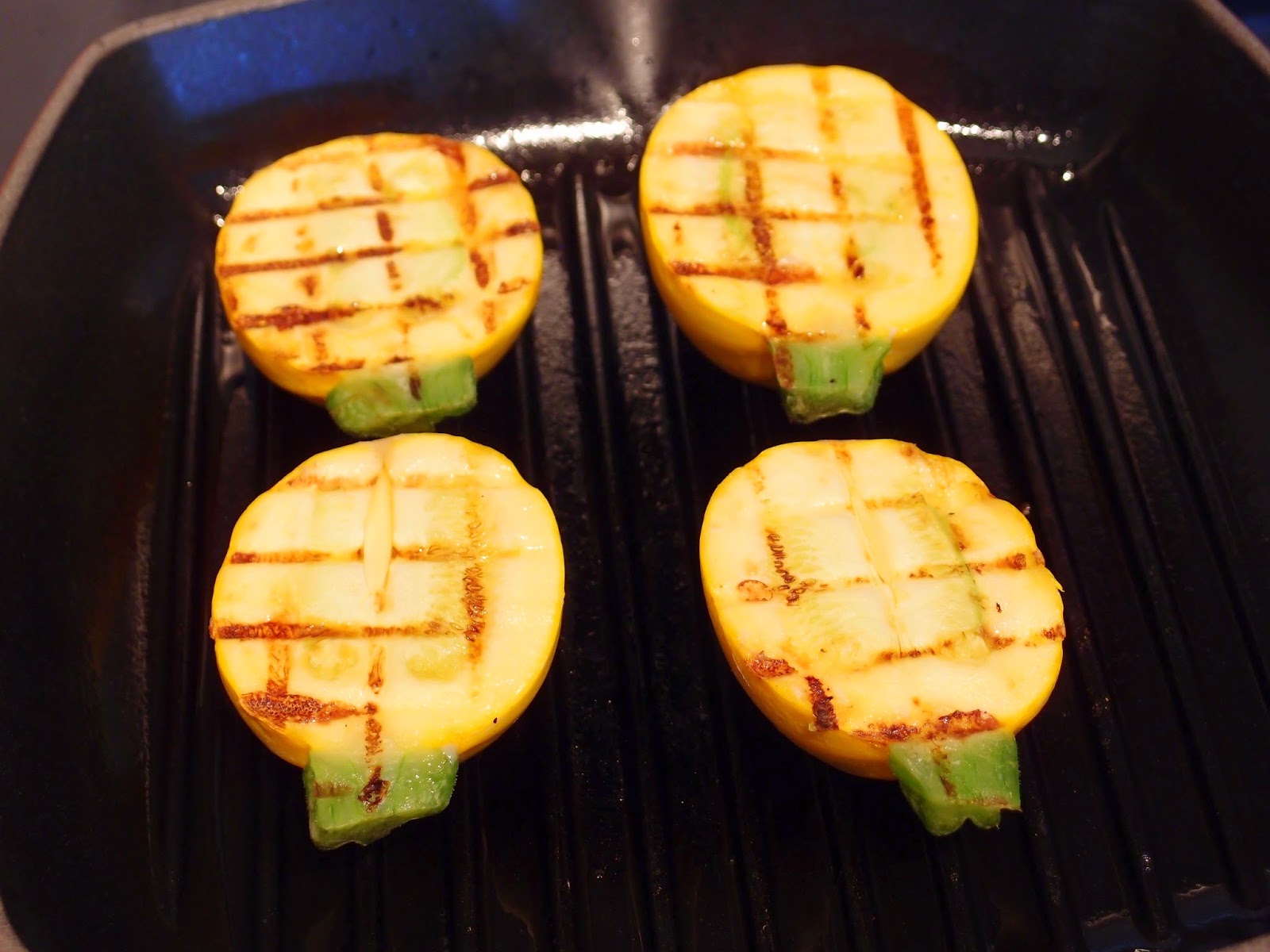 The VegHog Stuffed yellow courgettes on a bed of garlicky spaghetti