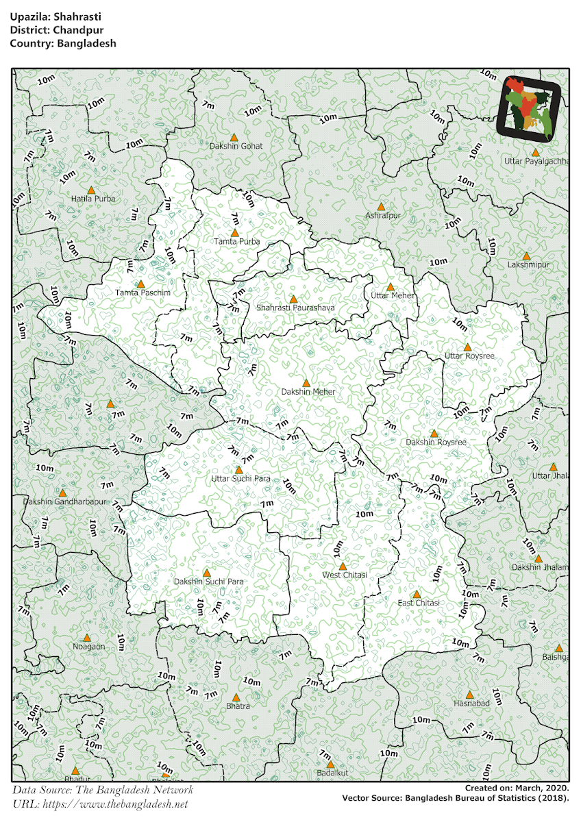 Shahrasti Upazila Elevation Map Chandpur District Bangladesh