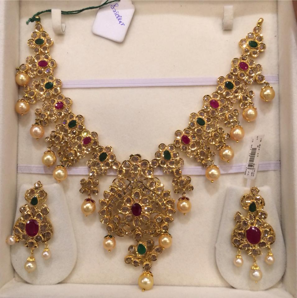 Jewellery Designs : #@ Uncut Diamond Polki Jewellery Set