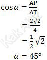 Menentukan sudut antara garis AT dan bidang ABCD melalui kosinus