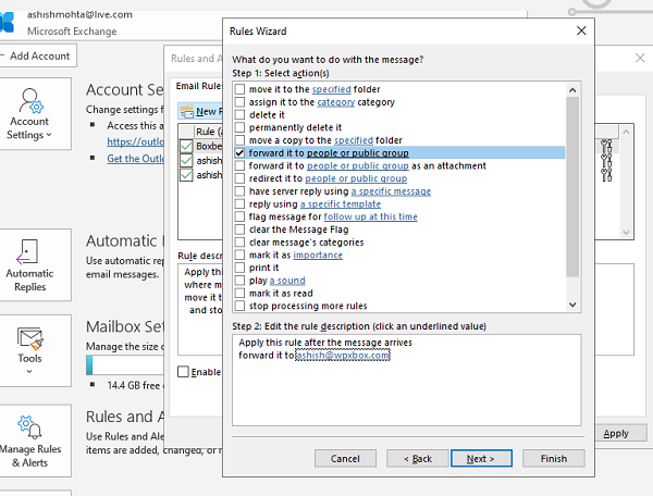 Автоматически пересылать электронную почту Outlook