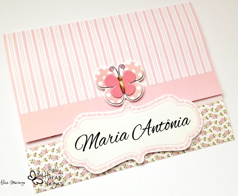 convite artesanal aniversário infantil jardim encantado borboletas flores listras floral rosa provençal menina bebê 1 aninho delicado