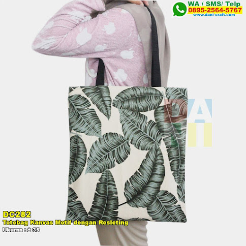 Totebag Kanvas Motif Dengan Resleting