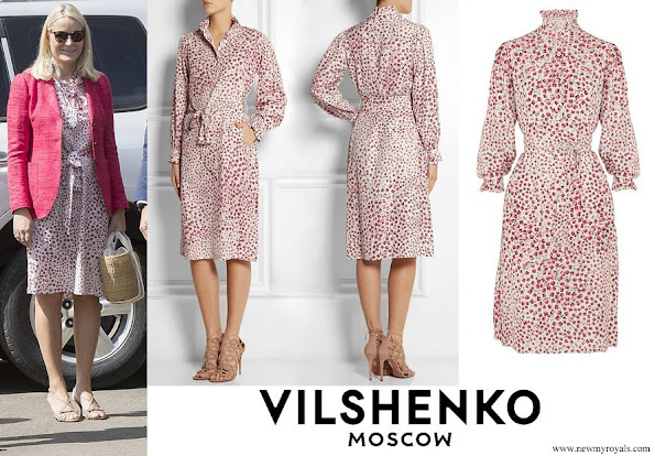 Crown Princess Mette Marit wore Vilshenko Heidi Belted Printed Silk dress