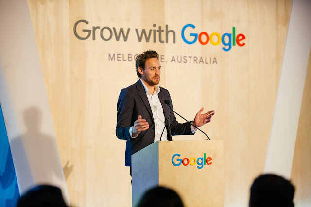 A photo of Google's Melbourne site leader Sean McDonell speaking at Grow with Google Melbourne.