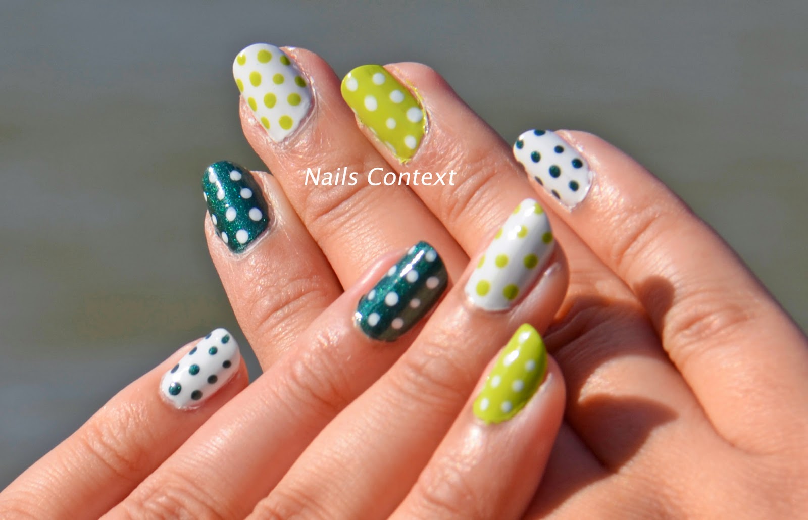 Nails Context: Green Polka Dots