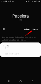 Cómo vaciar papelera samsung