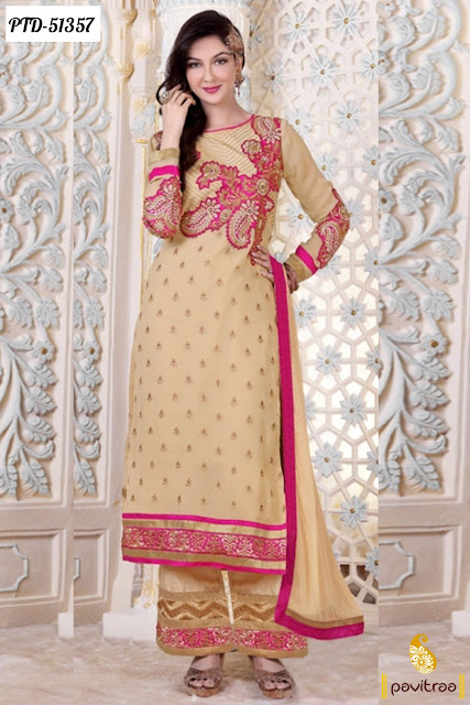 Latest Cream Color Santoon Bollywood Actress Palazzo Salwar Kameez For Wedding Online Shopping with Lowest Prices at Pavitraa.in