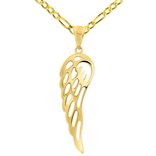 14k Yellow Gold Angel Wing Protection Pendant Necklace
