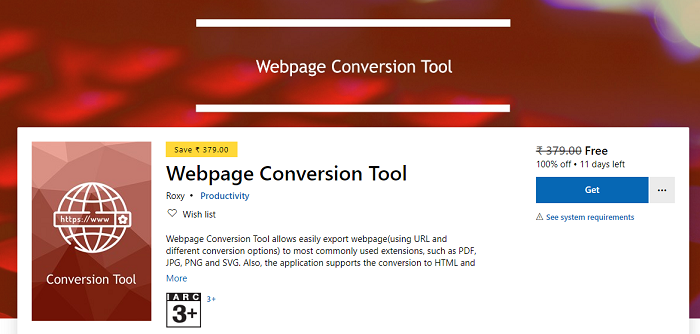 Outil de conversion de page Web Windows 10