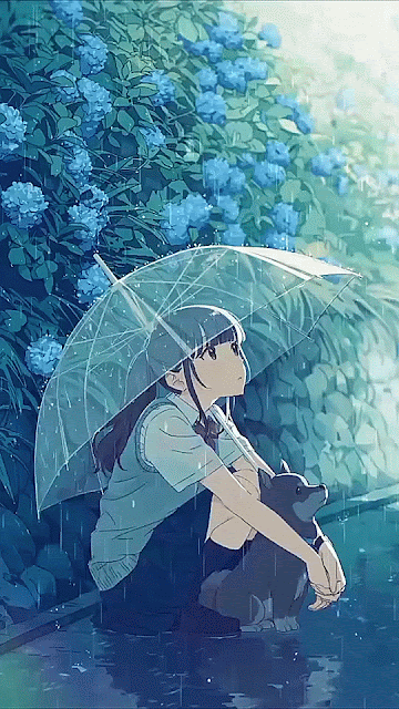 Hình nền động Anime dưới trời mưa lãng mạn