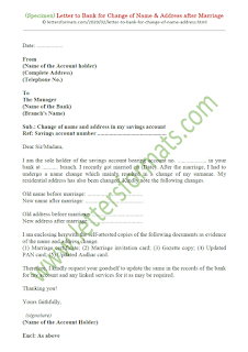 letter to bank for change of name and address after marriage