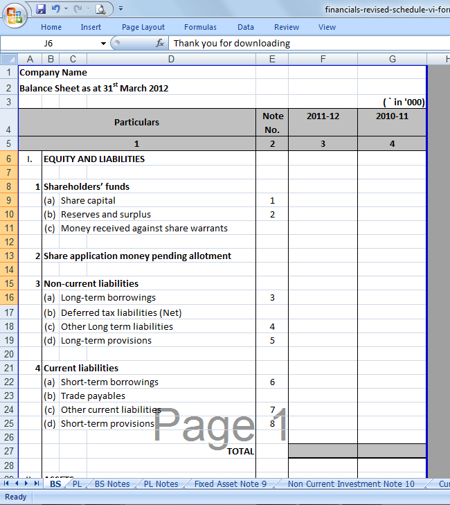 Schedule 6 Script Example Taxblog India: Revised Schedule VI format in Excel