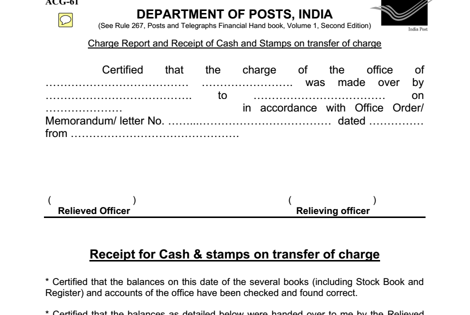 Charge Report fillable form for use in Post Offices PO Tools