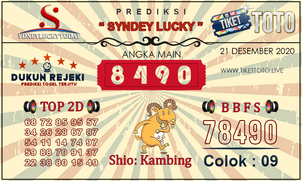 Prediksi Togel SYDNEY LUCKY TIKETTOTO 21 DESEMBER 2020
