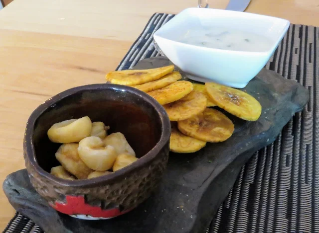 Corn and plantain appetizer at Afrigonia Restaurant in Puerto Natales Chile