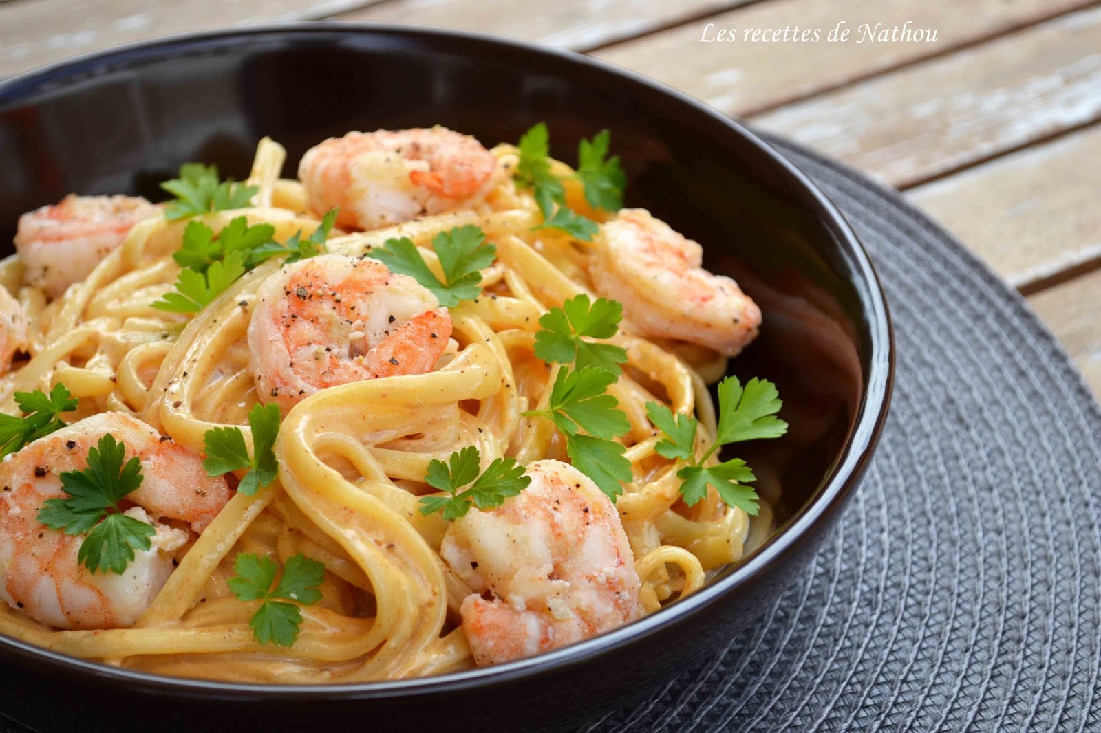 Linguines aux crevettes, sauce Grand Marnier 5 ingredients 15 minutes