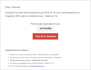Discount Coupon for your next transaction on Snapdeal