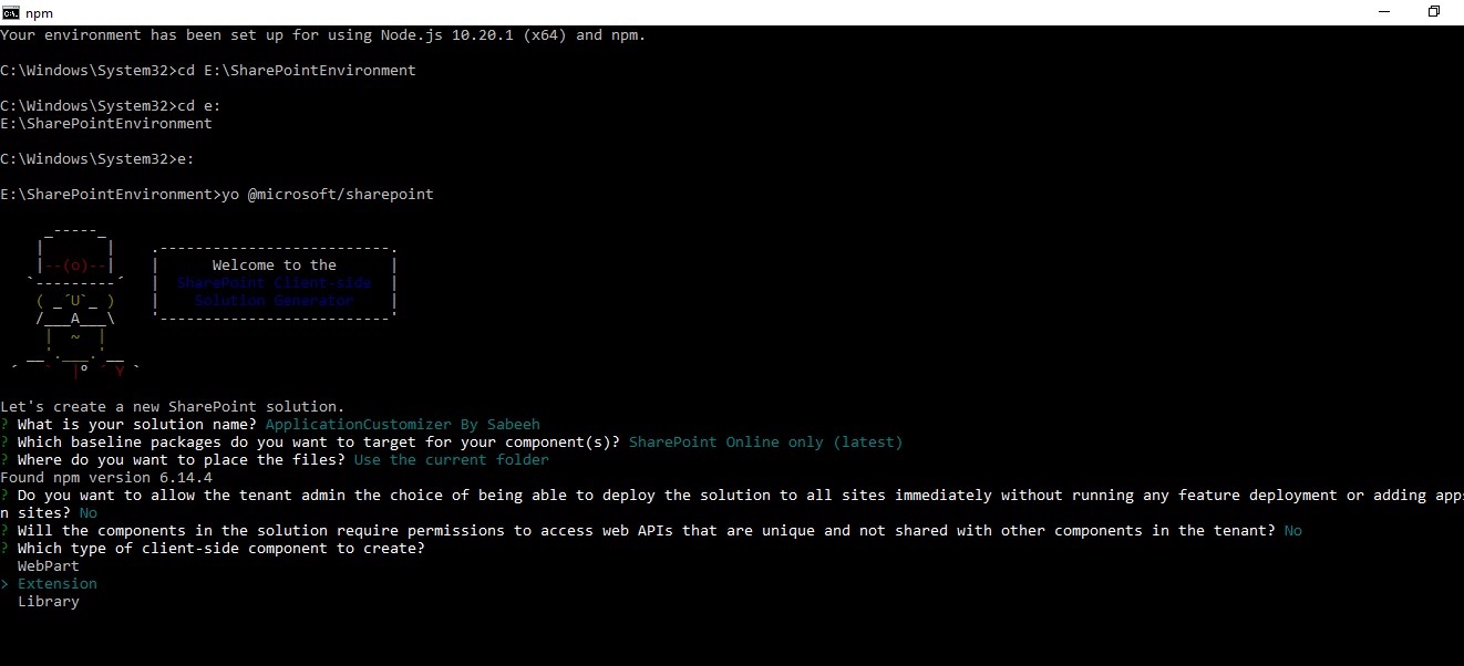 SharePoint 2 Steps to Create a Spfx extension application Customizer