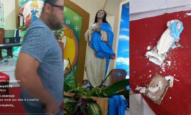 Homem invade live de igreja em São Domingos e quebra imagem de Nossa Senhora