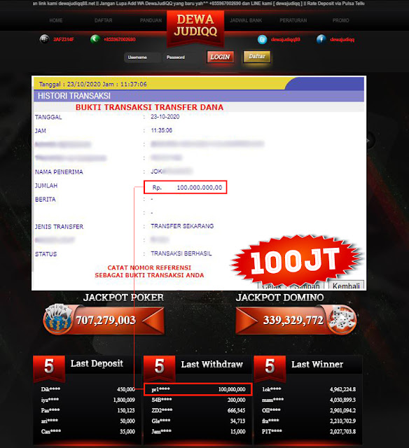 BUKTI TRANSFER DEWAJUDIQQ 100.000.000