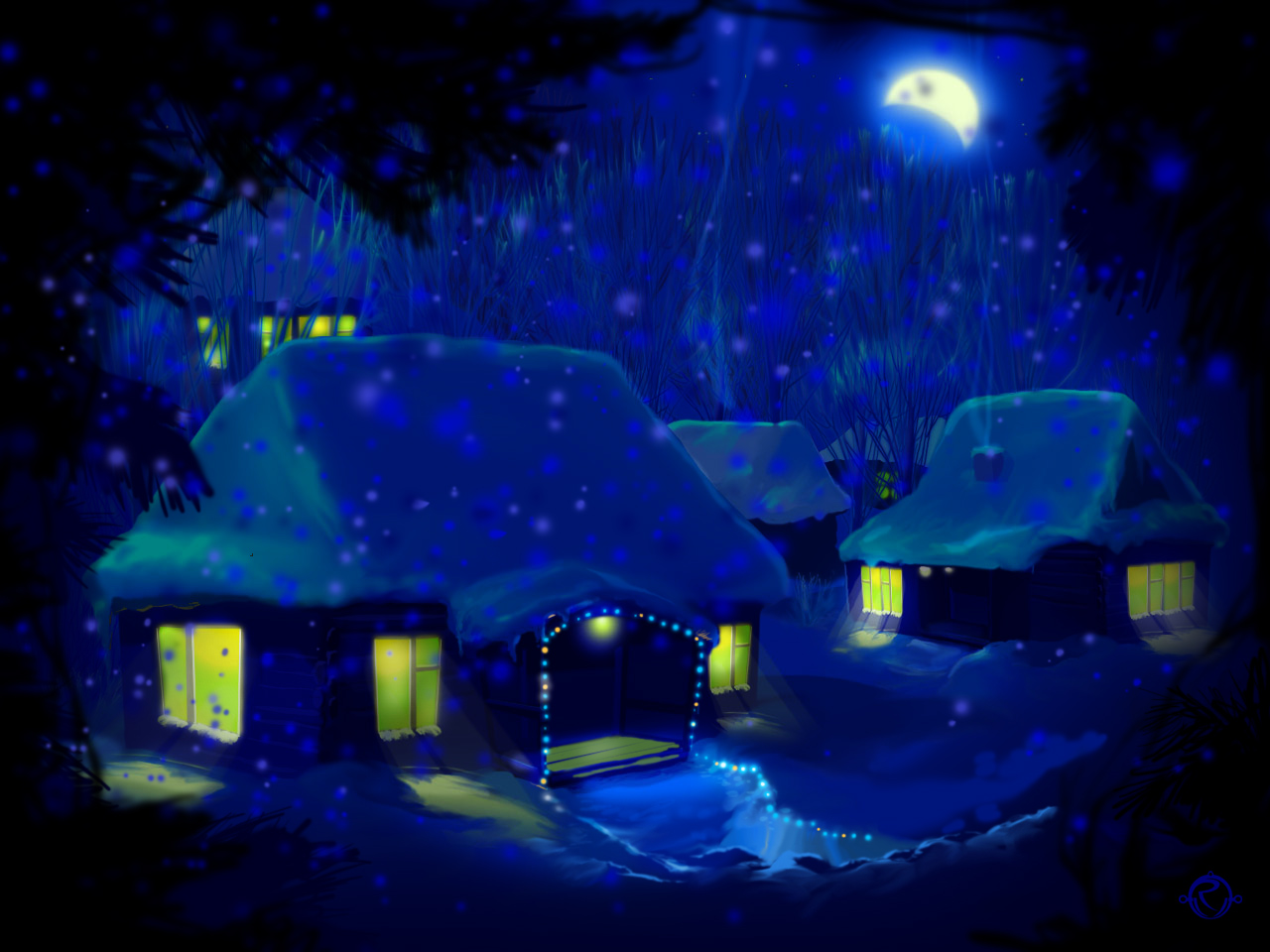 Зимний вечер рисунок