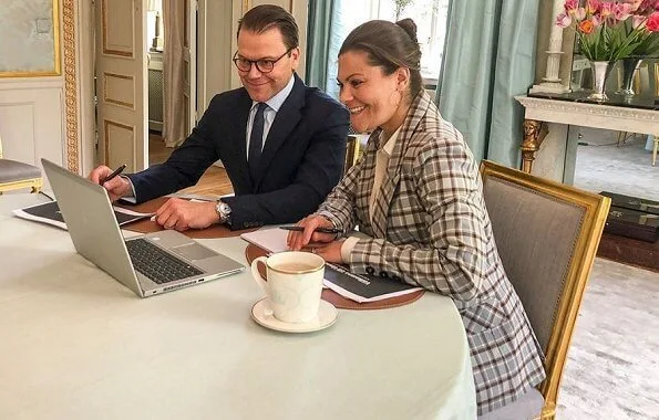 Crown Princess Victoria wore By Malina flora double breasted checked blazer