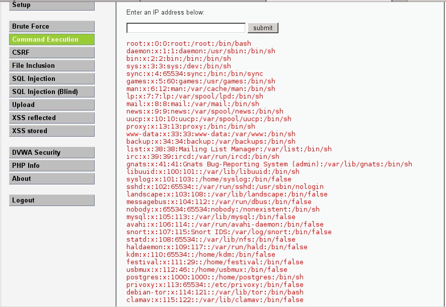 I'm Newbie !: DVWA COMMAND EXECUTION : LOW Level