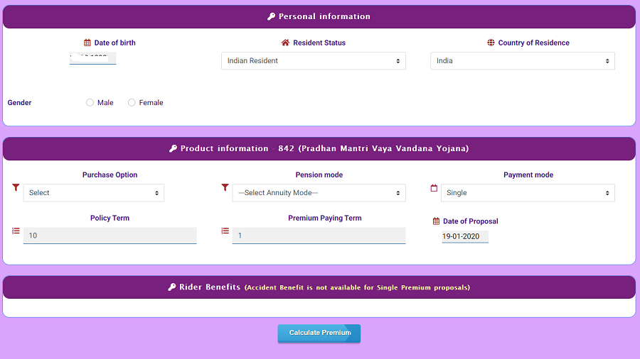 LIC 842 Plan (PMVVY) Form Download PDF / Premium Calculator at licindia