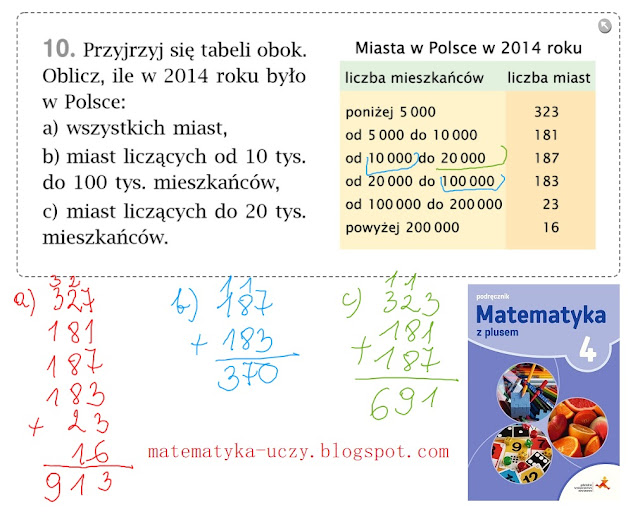 Zad. 9 i 10 str. 93 "Matematyka z plusem 4" Dodawanie pisemne w zadaniach z treścią