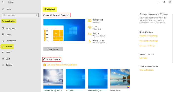 Windows 10의 개인 설정
