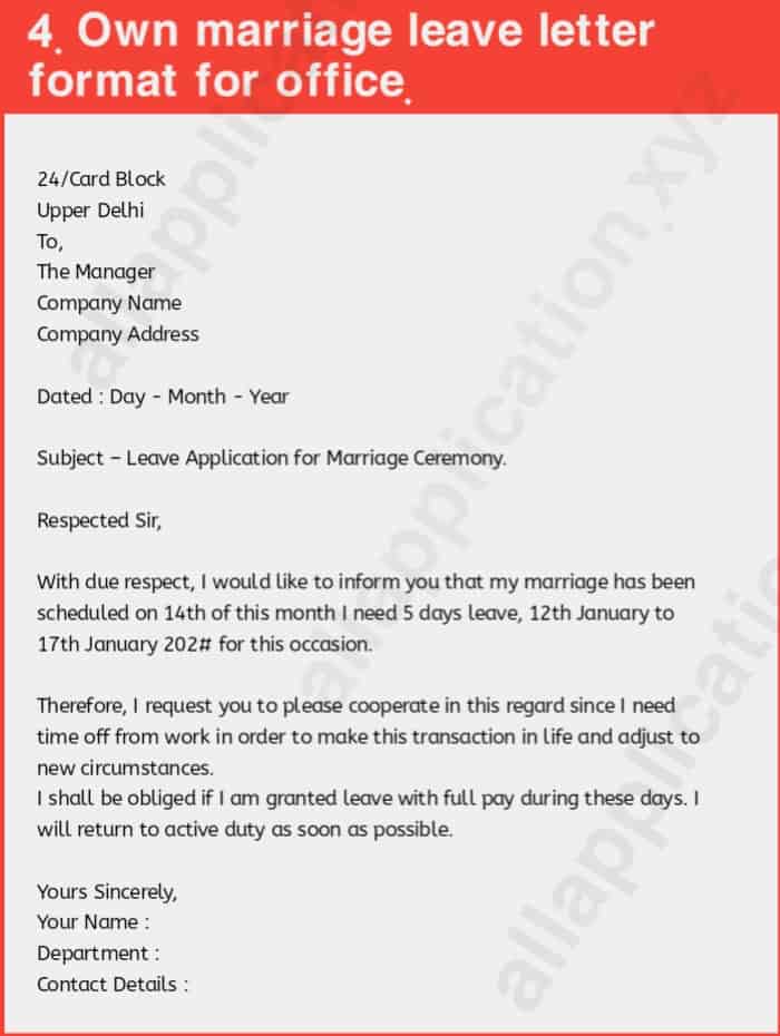 Leave Letter Format for Office for Marriage [5 Samples]