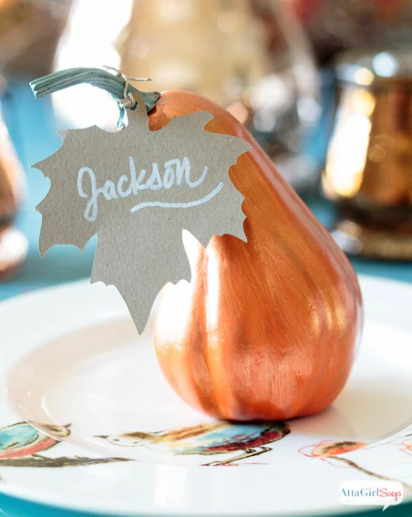 painted gourd and leaf place cards