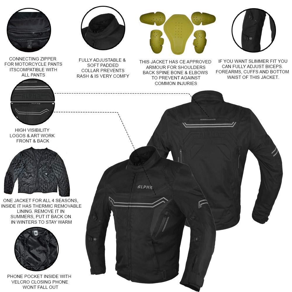 Moto Apparels MOTORCYCLE ALL SEASON JACKET (BLACK, XXXLARGE)