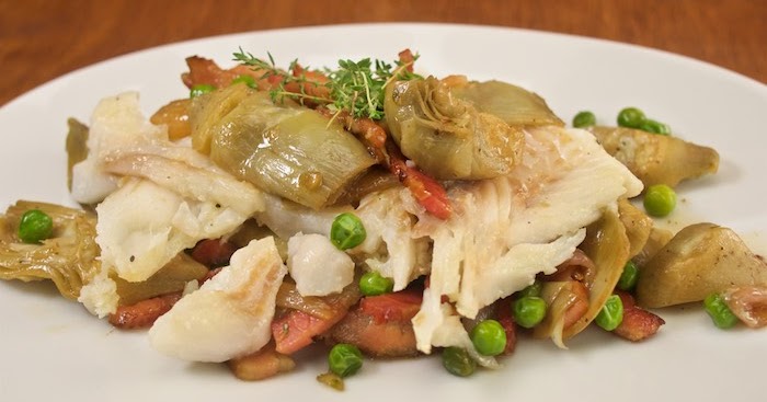 Food Hunter's Guide to Cuisine: White Fish With Braised Artichokes & Peas