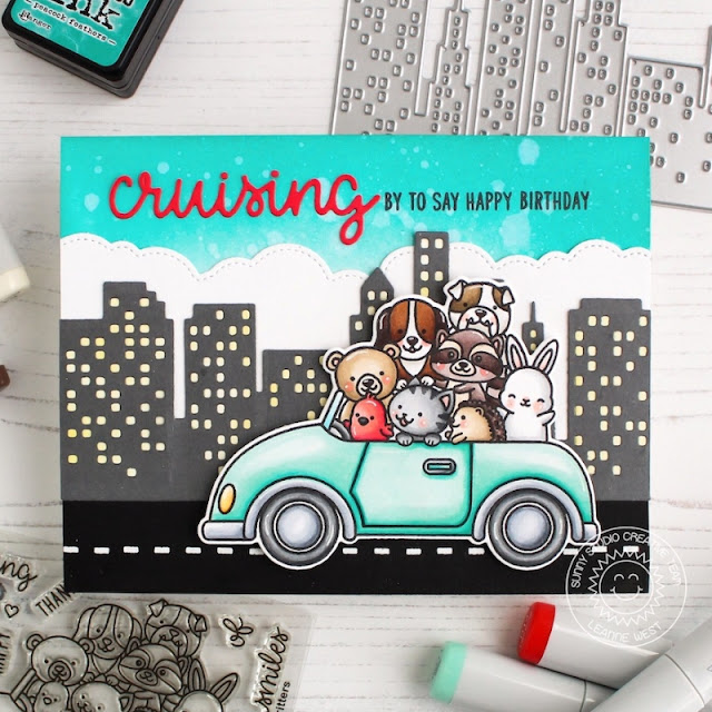 Sunny Studio Stamps: Cruising Critters Fluffy Clouds Border Cityscape Border Birthday Cards by Leanne West Sunny Studio Stamps: Cruising Critters Fluffy Clouds Border Cityscape Border Birthday Cards by Leanne West