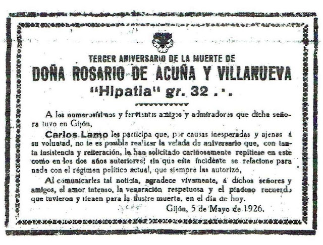 Esquela del tercer aniversario de la muerte de Rosario de Acu�a (El Noroeste, 5-5-1926)