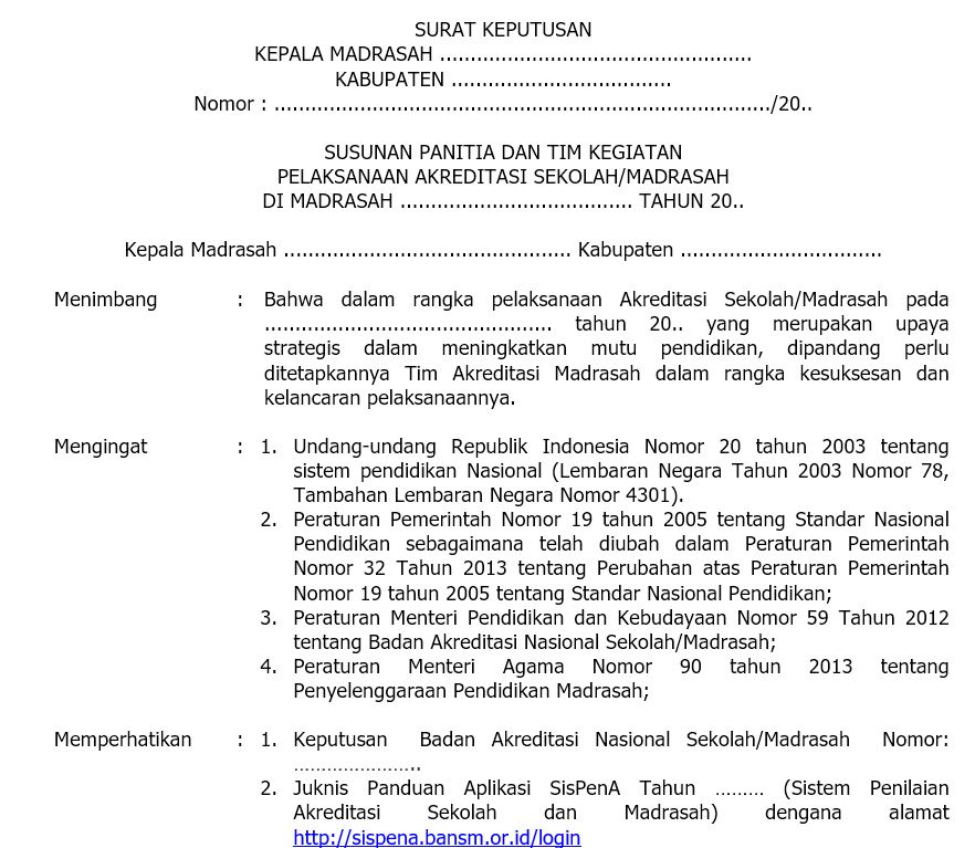 Download Contoh SK Tim Akreditasi Sekolah/Madrasah Info OPM
