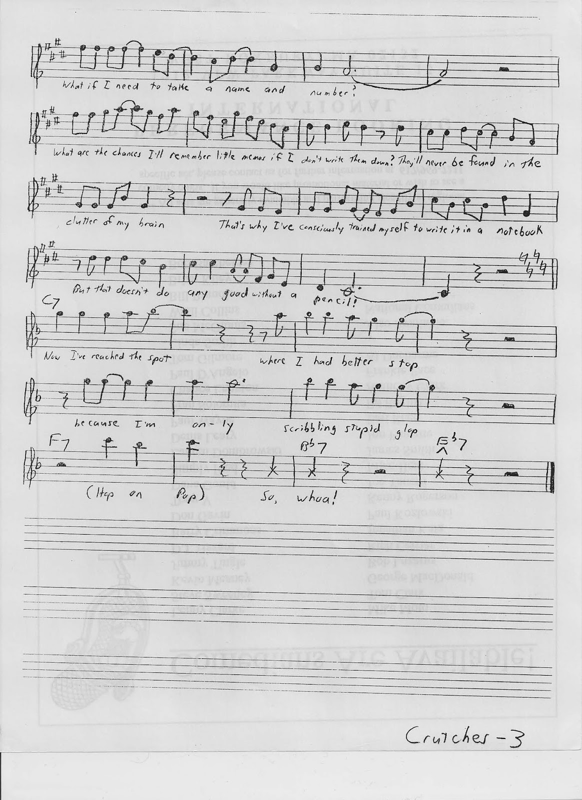 AladdinFoot “Crutches” lyrics and lead sheet