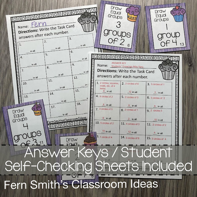 You will love how easy it is to prepare these 3rd Grade Go Math 3.1 Equal Groups Task Cards for your class. My students LOVED Task Cards and your students will too! You can dedicate one of your math centers, math workstations, as a task card center. By changing out the skill each week, your students already know the directions for using the task cards. Your students will enjoy the freedom of task cards while learning and reviewing important skills at the same time! Students can answer these Equal Groups task cards in your classroom math journals or on the included recording sheets. Perfect for assessment grades for 3rd Grade Go Math Chapter 3! Fern Smith's Classroom Ideas Equal Groups Task Cards at TpT.