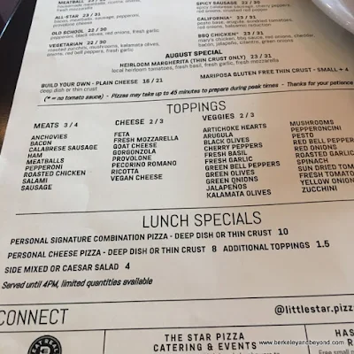lunch special menu at Little Star Pizza in Albany, California