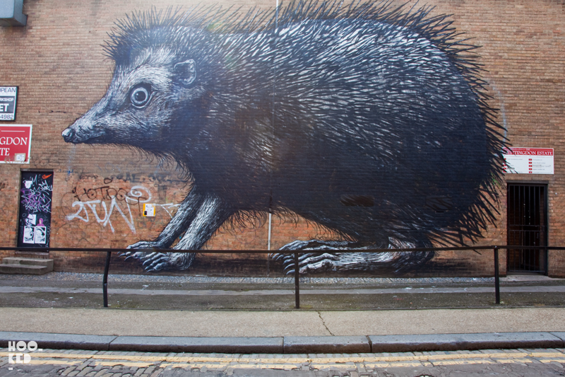 Shoreditch Street Art Hedgehog Mural by Belgian Street Artist ROA