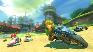 Link driving on the Master Cycle on Hyrule Circuit