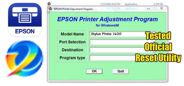 Epson Stylus Photo 1400 Adjustment program (Reset Utility) Free Download