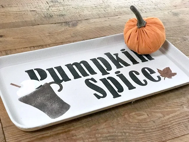 Fall stenciled tray with pumpkin 