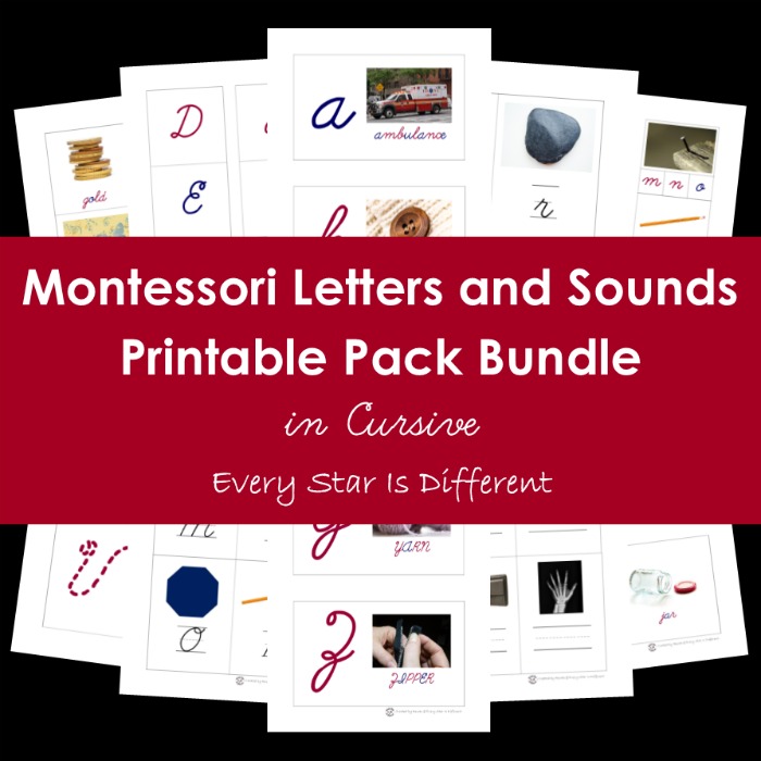 Montessori Letters and Sounds Printable Bundle in Cursive