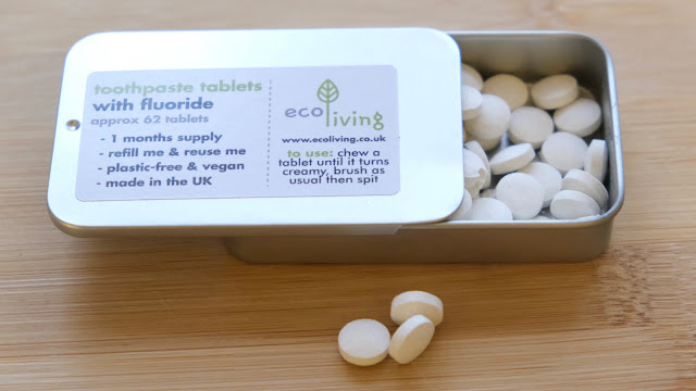 Eco Living toothpaste tablets in resuable tin