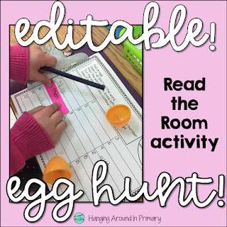 A free and editable easter egg hunt read the room resource to practice sight words.