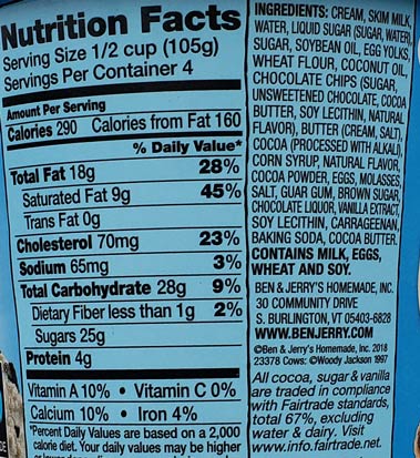 ben cookie dough chocolate jerry chip ingredients cream ice jerrys nutrition facts core
